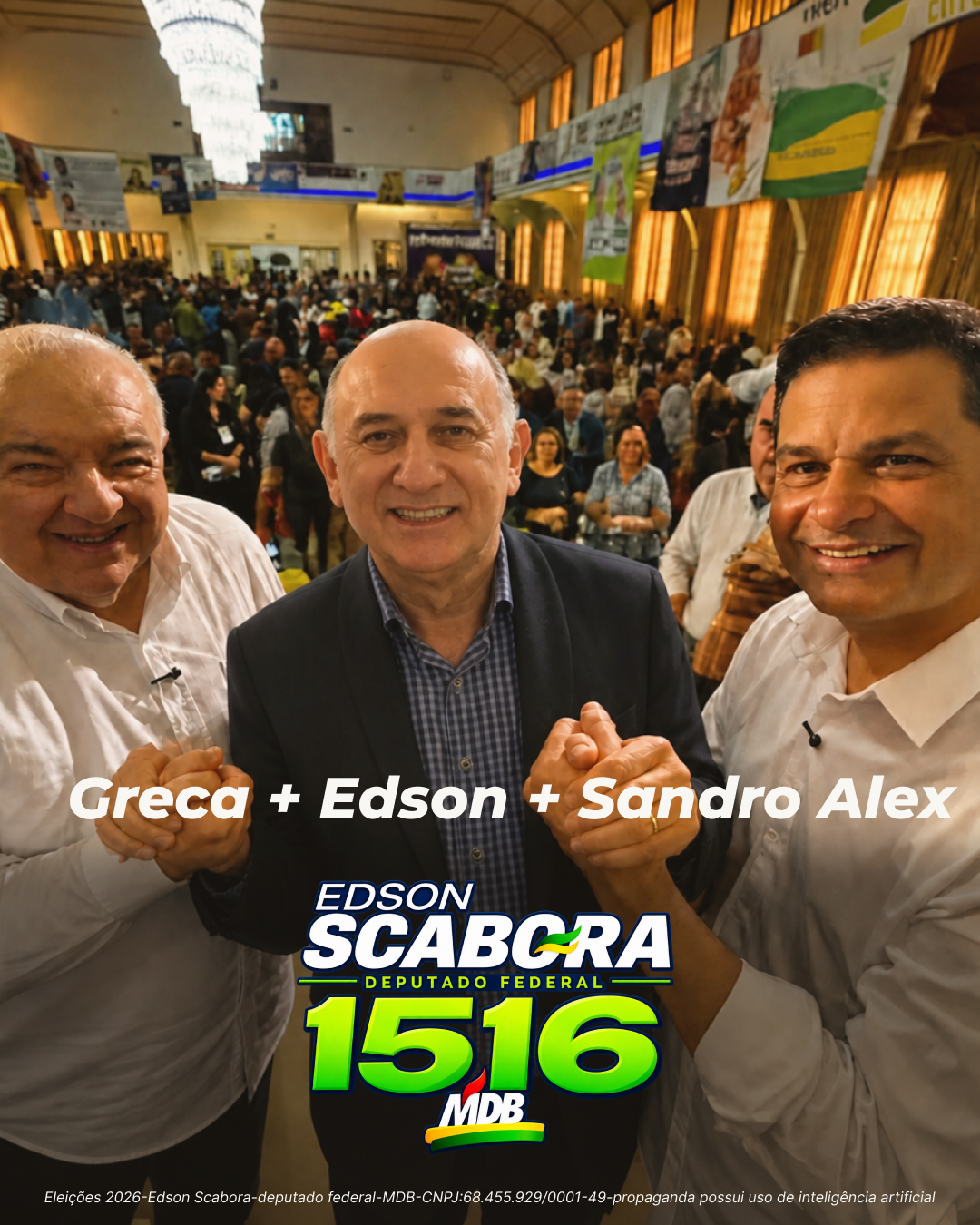 Edson Scabora com Rafael Greca e Sandro Alex em evento de campanha